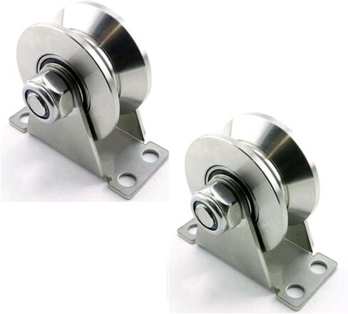 Castors 201 Stainless Steel Pulley Groove Sliding Gate Roller Track Wheel,Heavy Duty Caster,2pcs,Mute Double Bearings,for Wire Rope Rail,Sliding Door(V-Type,Slot Width 25MM) in Kuwait