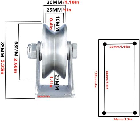 Castors 201 Stainless Steel Pulley Groove Sliding Gate Roller Track Wheel,Heavy Duty Caster,2pcs,Mute Double Bearings,for Wire Rope Rail,Sliding Door(V-Type,Slot Width 25MM) in Kuwait
