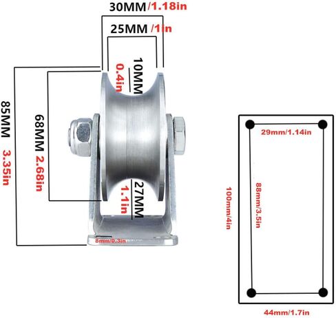 Castors 201 Stainless Steel Pulley Groove Sliding Gate Roller Track Wheel,Heavy Duty Caster,2pcs,Mute Double Bearings,for Wire Rope Rail,Sliding Door(V-Type,Slot Width 25MM) in Kuwait