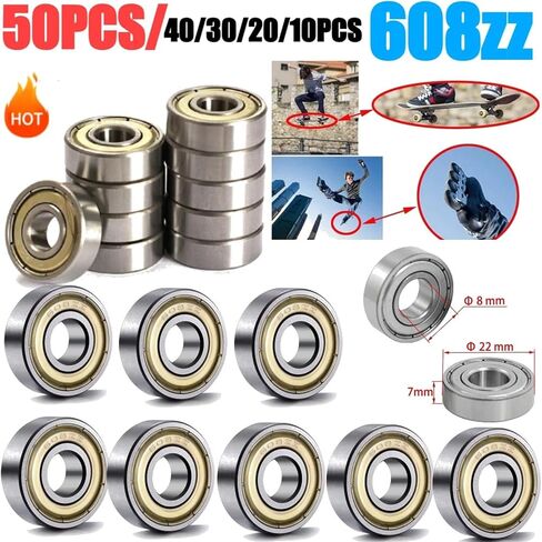 50-10pcs 608ZZ Deep Groove Ball Bearing 8 * 22 * 7 8x22x7 MM Double Shielded Miniature High-Carbon Steel Single Row 608ZZ ABEC-7(Gold) in Saudi Arabia