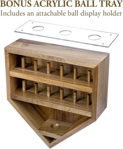 MyGift 12 Peg Wall Mounted Rustic Burnt Solid Wood Baseball Diamond Championship Ring and Game Ball Display Case with Premium Clear Acrylic Stands for Baseballs in Saudi Arabia