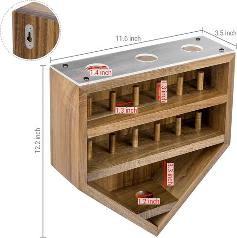 MyGift 12 Peg Wall Mounted Rustic Burnt Solid Wood Baseball Diamond Championship Ring and Game Ball Display Case with Premium Clear Acrylic Stands for Baseballs in Saudi Arabia