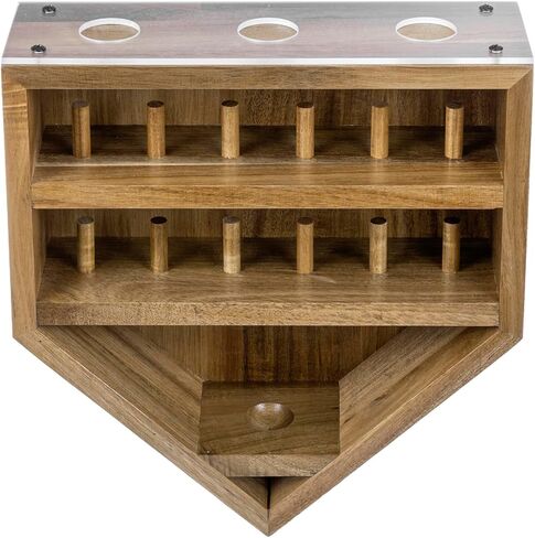 MyGift 12 Peg Wall Mounted Rustic Burnt Solid Wood Baseball Diamond Championship Ring and Game Ball Display Case with Premium Clear Acrylic Stands for Baseballs in Saudi Arabia