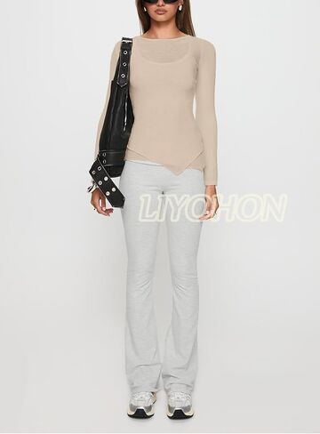 LIYOHON Women's Sexy Sheer Mesh Long Sleeve Tops Tight Fitted Casual Basic T Shirts 2025 Fall Going Out Workout Outfits in Saudi Arabia