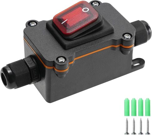 IP67 Waterproof Inline Cord Switch with Red Indicator Light, 12V DC Latching Rocker Switch, Heavy Duty ON-Off DPST Switch for Automotive, Marine, Outdoor Equipment（Two Side in Saudi Arabia