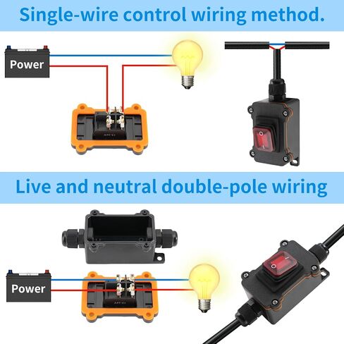IP67 Waterproof Inline Cord Switch with Red Indicator Light, 12V DC Latching Rocker Switch, Heavy Duty ON-Off DPST Switch for Automotive, Marine, Outdoor Equipment（Two Side in Saudi Arabia