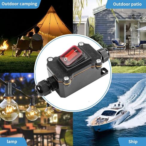 IP67 Waterproof Inline Cord Switch with Red Indicator Light, 12V DC Latching Rocker Switch, Heavy Duty ON-Off DPST Switch for Automotive, Marine, Outdoor Equipment（Two Side in Saudi Arabia