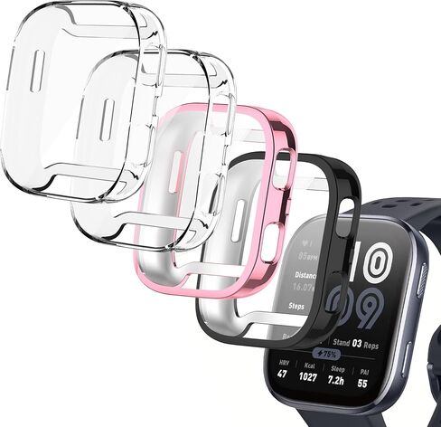 Orzero (4 Pack) Watch Case متوافق مع Amazfit Bip 6 ، TPU كامل غطاء الواقي من الخدش امتصاص الصدمات فائقة النحافة - أسود*2+واضح*2 in Saudi Arabia