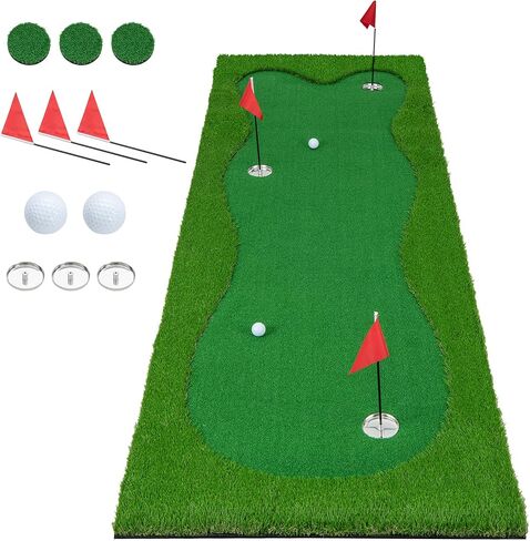 ULTIMATE 10FT Golf Putting Green, Realistic Feel Turf, w/ 3 Holes, 3 Flags & Cups, Golf Training Mat for Putting Practice Indoor Outdoor in Kuwait