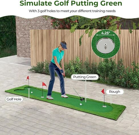 ULTIMATE 10FT Golf Putting Green, Realistic Feel Turf, w/ 3 Holes, 3 Flags & Cups, Golf Training Mat for Putting Practice Indoor Outdoor in Kuwait