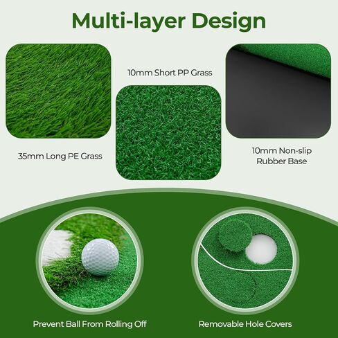 ULTIMATE 10FT Golf Putting Green, Realistic Feel Turf, w/ 3 Holes, 3 Flags & Cups, Golf Training Mat for Putting Practice Indoor Outdoor in Kuwait