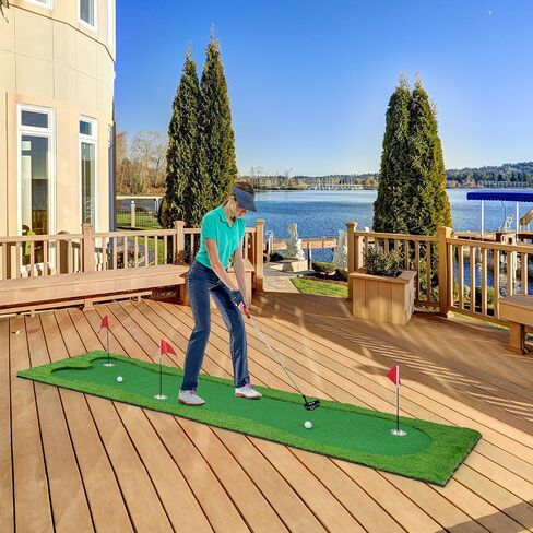 ULTIMATE 10FT Golf Putting Green, Realistic Feel Turf, w/ 3 Holes, 3 Flags & Cups, Golf Training Mat for Putting Practice Indoor Outdoor in Kuwait