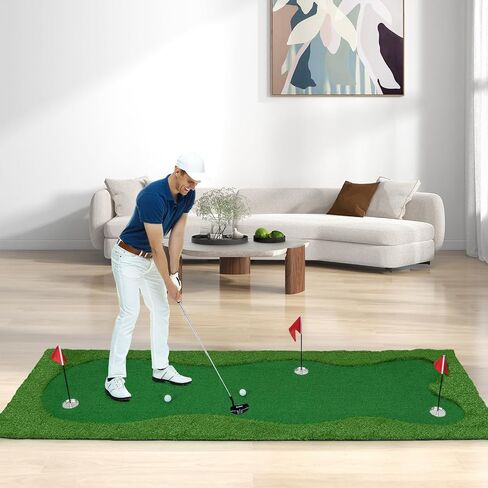 ULTIMATE 10FT Golf Putting Green, Realistic Feel Turf, w/ 3 Holes, 3 Flags & Cups, Golf Training Mat for Putting Practice Indoor Outdoor in Kuwait