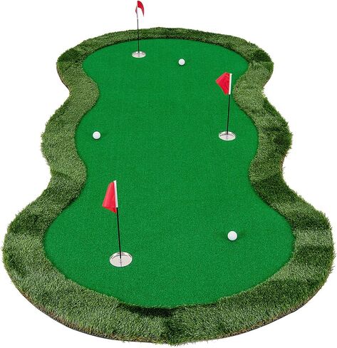 ULTIMATE 10FT Golf Putting Green, Realistic Feel Turf, w/ 3 Holes, 3 Flags & Cups, Golf Training Mat for Putting Practice Indoor Outdoor in Kuwait