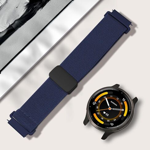 18 مم شريط نايلون مغناطيسي متوافق مع Garmin Venu 3S 41mm/Venu 2S/Vivoactive 4S/Vivomove 3S/Forerunner 255s/Forerunner 265s ، معصم حزام Solo Loop المرن للنساء الرجال in Kuwait