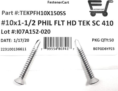 #10x1 1/2 Stainless Steel Phillips Flat Head Self Drilling Tapping TEK Screw (410 Stainless Steel) 50 Pieces 10X1 1/2" in Saudi Arabia