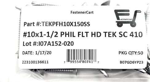 #10x1 1/2 Stainless Steel Phillips Flat Head Self Drilling Tapping TEK Screw (410 Stainless Steel) 50 Pieces 10X1 1/2" in Saudi Arabia