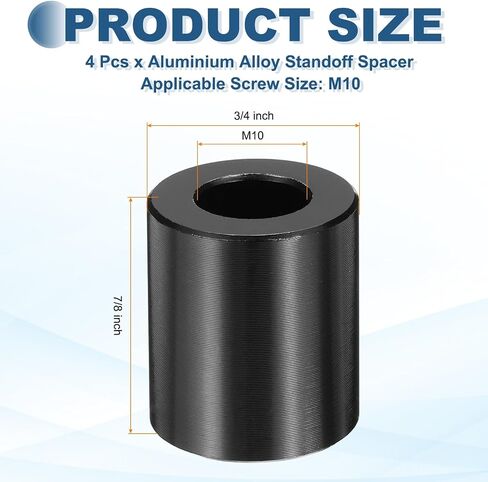 MECCANIXITY 4pcs M8 Metal Spacers, M8 x 1/2" OD x 1/2" L Aluminium Spacer Round Unthreaded Standoff Bushing Plain Finish for Screw Bolts, Black in Saudi Arabia