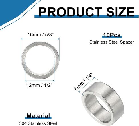 PATIKIL 304 Stainless Steel Spacer, 10 Pcs Round Metal Spacer 5/16" Bore x 3/8" OD x 3/4" Length Unthreaded Screw Standoff Bushing for 5/16" ID Screws Bolts and Rods in Saudi Arabia