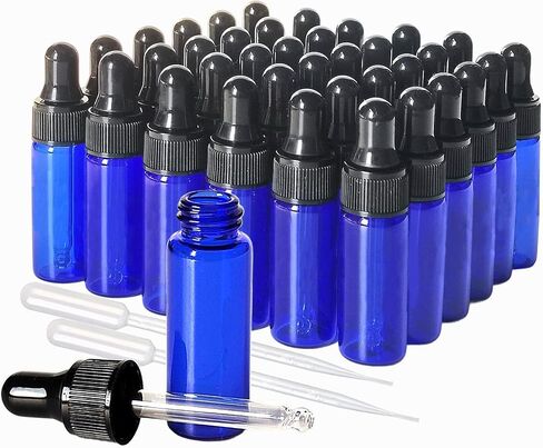 36 Pack Mini Glass Dropper Bottle 5ml Blue Glass Dropper Bottles,for Essential Oil Perfume Cosmetic Liquid Traveling Sample Containers﻿ (Blue, 5ml) in Saudi Arabia