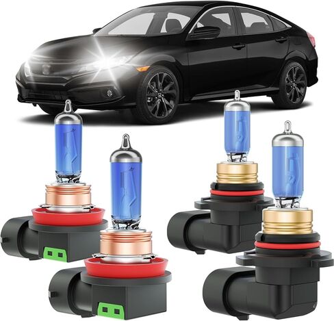 Fits for 2006-2015 Honda Civic Halogen Headlight Bulbs Combo, Ultra Bright 5000K White High Low Beam Headlight Bulbs, Plug and Play, 4 Pack in Saudi Arabia