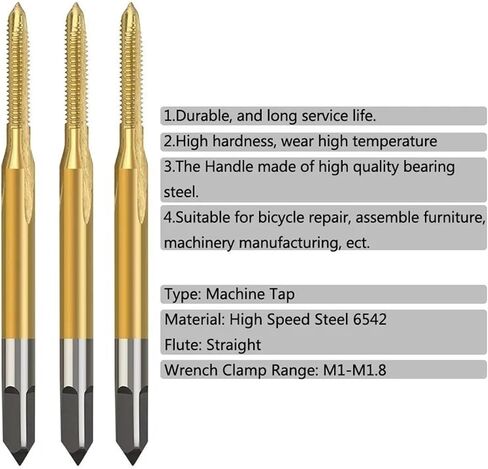 Set M1M1.2/M1.4/M1.6/M1.7/M1.8 HSS Machine Thread Tap Threading Hand Tools(M3-M10 Titanium plat) in Saudi Arabia
