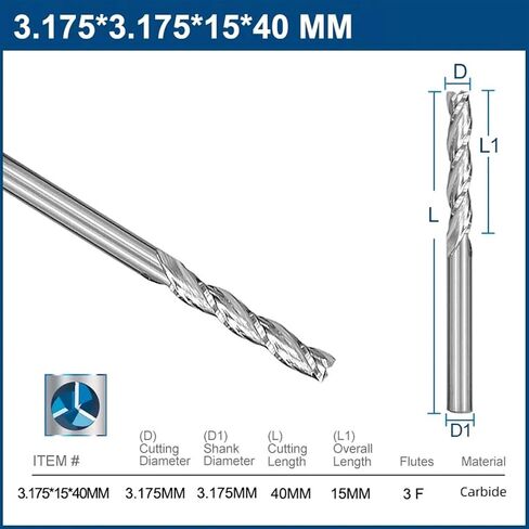Carbide 3.175mm شحن شقة 3 بتات CNC الناي لأداة الأعمال الخشبية اللولبية بت 1pcs (3.175x3.175x22x50mm) in Saudi Arabia