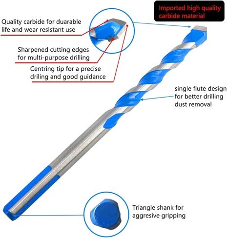 3 4 5 6 8 10 12mm multi-functional plass bit bit bits bits ceramic by tile concrete brick metal stail steel wood (6pcs set 1) in Kuwait