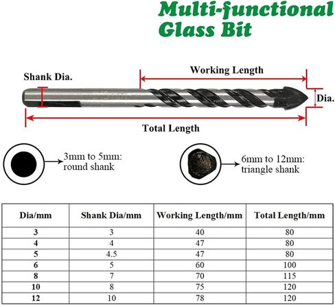 Multifunctional Glass Bit Twist Spade Drill Triangle Bits for Ceramic Tile Concrete Glass Marble 3mm to 12mm(6mm 2pcs) in Saudi Arabia