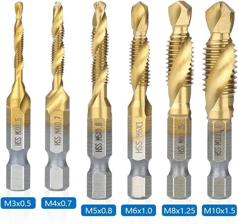 مجموعة حنفية ومجموعة حفر HSS HSS SHEX METRACE MACHENT توصيل الجهاز توصيل مؤشر ترابط الحفر أدوات يدوية M3 M5 M5 M6 M8 10 M12 (3PCS TIN) in Saudi Arabia
