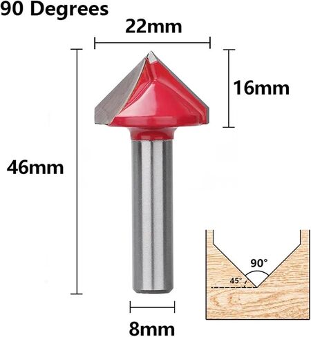 8mm Shank Wood Router Bit 90 Degrees V Groove Router Bit 3D Engraving Bit Carbide V Shape 1Pcs(8x22x90D) in Saudi Arabia