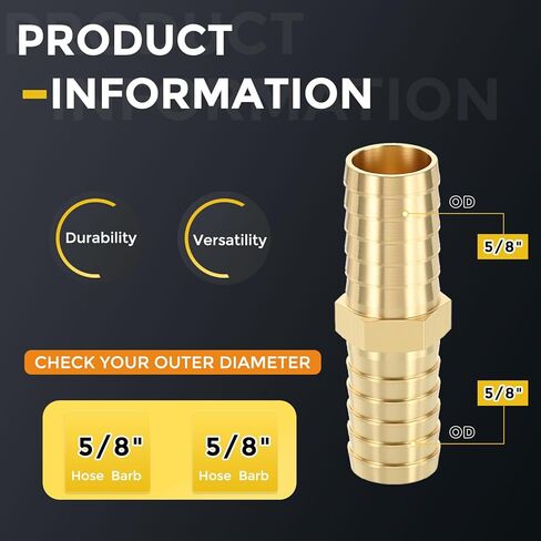 Metallixity 2pcs Brass Hose Barb to Adapter 5/8 "Barb X 5/8" للسيارات ، دراجة نارية ، بحرية ، شاحنة ، RV Fuel Systems in Saudi Arabia
