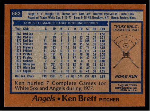 كين بريت 1978 Topps #682 ملائكة موقعة 81607 - بطاقات موقعة بالبيسبول in Saudi Arabia