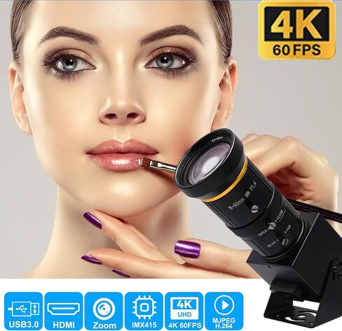 SVPRO 4K 60fps USB Camera with 2.8-12mm Manual Zoom Lens, HDMI/USB3.0 Dual Output, H.264/MJPEG, 4X Optical Zoom Webcam for PC, Mac, Raspberry Pi, Live Streaming, Video Conferencing, TV Monitor in Saudi Arabia