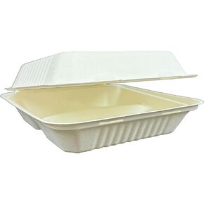 8 x 8 x 3 inches Bagasse 3-Compartment Disposable Hinged Containers 200 Pack Sugarcane Biodegradable Take out Bento Box (Natural) in Saudi Arabia