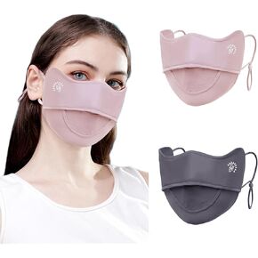 2Pcs UV Face Mask, Sun Masks for Women, Cooling Breathable Face Cover for Outdoors, Washable Reusable (Pink+Black) in Kuwait