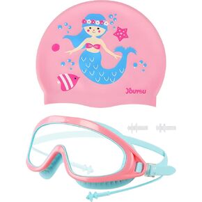 BAOHULU Kids Swim Goggles with Swim Cap, Swimming Goggles Cap Set for Toddler Girls & Boys, Anti-Fog Anti-UV for Kids in Saudi Arabia