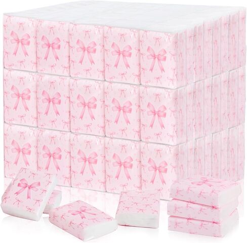 60 Pack Pink Bow Travel Tissue Bulk Mini Pocket Tissues Travel Size Facial Tissues for Wedding Bridal Engagement Pink Individually Wrapped Tissue for Baby Shower Coquette Party Supplies in Saudi Arabia