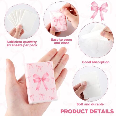 60 Pack Pink Bow Travel Tissue Bulk Mini Pocket Tissues Travel Size Facial Tissues for Wedding Bridal Engagement Pink Individually Wrapped Tissue for Baby Shower Coquette Party Supplies in Saudi Arabia
