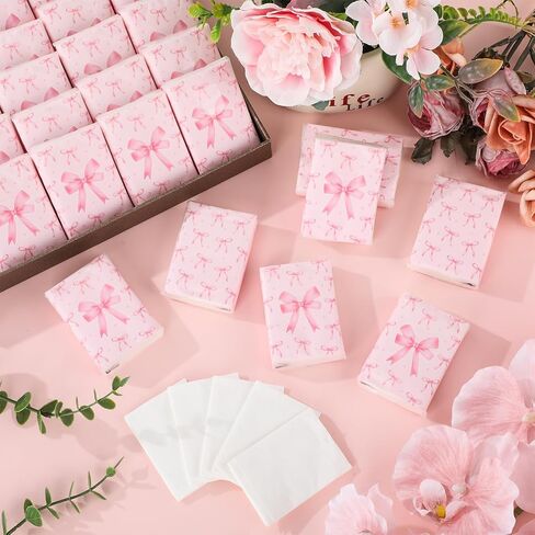 60 Pack Pink Bow Travel Tissue Bulk Mini Pocket Tissues Travel Size Facial Tissues for Wedding Bridal Engagement Pink Individually Wrapped Tissue for Baby Shower Coquette Party Supplies in Saudi Arabia