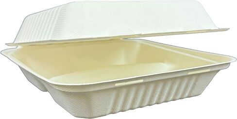 8 x 8 x 3 inches Bagasse 3-Compartment Disposable Hinged Containers 200 Pack Sugarcane Biodegradable Take out Bento Box (Natural) in Saudi Arabia