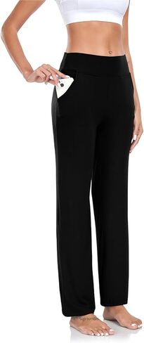 سراويل اليوغا النسائية تاونكات مع جيوب ، عالي الخصر سراويل الساق المستقيمة ، نساء سراويل صالة رياضية ناعمة in Kuwait