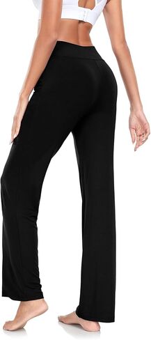 سراويل اليوغا النسائية تاونكات مع جيوب ، عالي الخصر سراويل الساق المستقيمة ، نساء سراويل صالة رياضية ناعمة in Kuwait