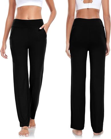 سراويل اليوغا النسائية تاونكات مع جيوب ، عالي الخصر سراويل الساق المستقيمة ، نساء سراويل صالة رياضية ناعمة in Kuwait