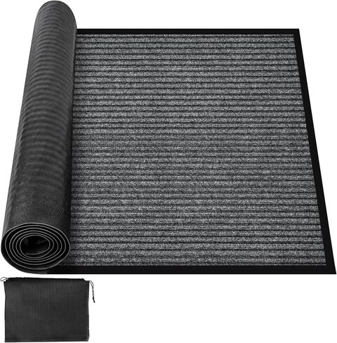 MYFAMIREA Commercial Floor Mat 3' x 10' Extra Large Front Door Industrial Rug Heavy Duty Brush Step Entrance Mat Weather Utility Rug with Non Slip Rubber Backing Low Profile for Entryway,Charcoal Grey in Saudi Arabia