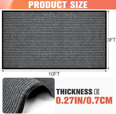 MYFAMIREA Commercial Floor Mat 3' x 10' Extra Large Front Door Industrial Rug Heavy Duty Brush Step Entrance Mat Weather Utility Rug with Non Slip Rubber Backing Low Profile for Entryway,Charcoal Grey in Saudi Arabia