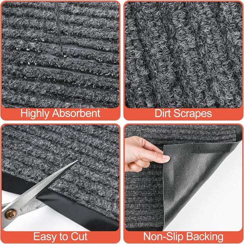 MYFAMIREA Commercial Floor Mat 3' x 10' Extra Large Front Door Industrial Rug Heavy Duty Brush Step Entrance Mat Weather Utility Rug with Non Slip Rubber Backing Low Profile for Entryway,Charcoal Grey in Saudi Arabia