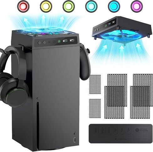 مجموعة مروحة Ganwizpro RGB للتبريد لسلسلة Xbox Series X ، 9 - Blade 1500 دورة في الدقيقة - تبريد سريع الكفاءة ، ضوضاء منخفضة - مع حامل سماعة الرأس ووحدة التحكم ، أغطية الغبار ، مقابس السيليكون ، 3 - سرعة ، 2 منافذ USB in Saudi Arabia