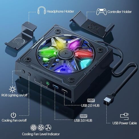 مجموعة مروحة Ganwizpro RGB للتبريد لسلسلة Xbox Series X ، 9 - Blade 1500 دورة في الدقيقة - تبريد سريع الكفاءة ، ضوضاء منخفضة - مع حامل سماعة الرأس ووحدة التحكم ، أغطية الغبار ، مقابس السيليكون ، 3 - سرعة ، 2 منافذ USB in Saudi Arabia