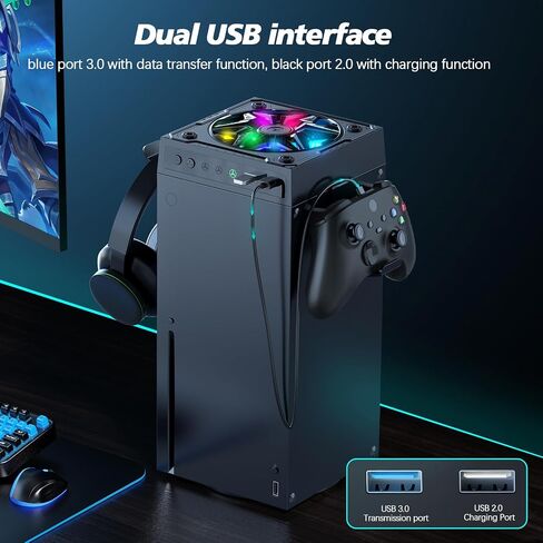 مجموعة مروحة Ganwizpro RGB للتبريد لسلسلة Xbox Series X ، 9 - Blade 1500 دورة في الدقيقة - تبريد سريع الكفاءة ، ضوضاء منخفضة - مع حامل سماعة الرأس ووحدة التحكم ، أغطية الغبار ، مقابس السيليكون ، 3 - سرعة ، 2 منافذ USB in Saudi Arabia
